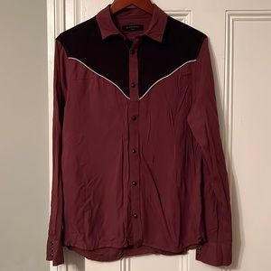 All Saints Burgundy and Black Casual Button Down Shirt